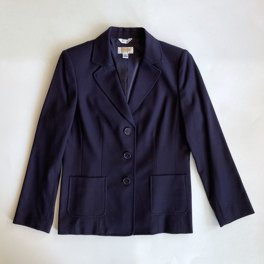 Vintage Italian Wool Flannel Blazer Size 6P Talbots Dark Purple Bust 38” Stretch